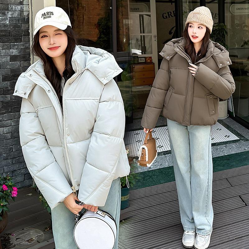 Padded-on women's short hooded new pink casual padded jacket small bread jacket jacket