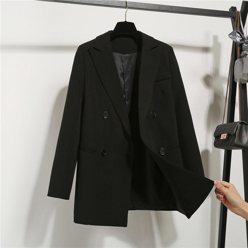 Chic 2025 Women's Loose Black Suit Coat - British Style, Korean-Inspired, Casual Professional Fashion