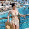2024 Sexy Long Sleeve Knitted Bikini Set for Women - Four-Piece with Gathered Small Chest Design