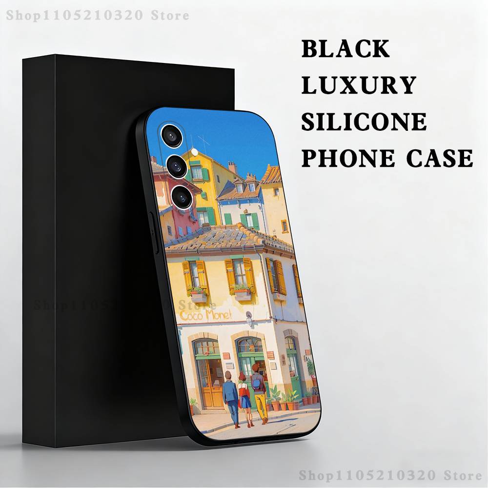 Stylized Houses Painting Phone Case For Samsung S 25,24,23,22,30,21,10,9,Ultra,Plus,Lite,FE,4,5 G Black Soft Case