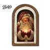 Indoor Christmas Ornament Set Vintage Arched Wooden Photo Frame with Illustration, Retro Distressed Wall Art for Holiday Tabletop Desktop And