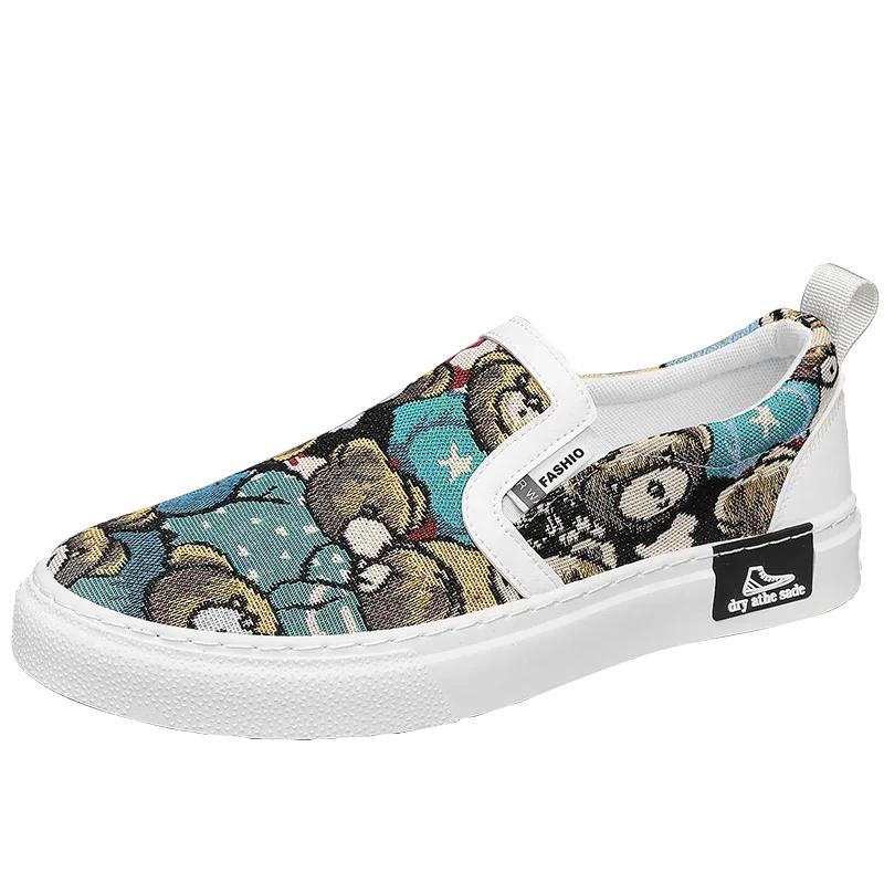 Men Espadrilles Luxury Loafers Man Platform Canvas Shoes Fashion Bear Print Casual Men Shoes Design Summer Classic Slip-on Shoes