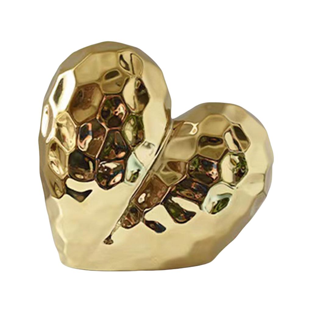 Elegante Statua in Ceramica a Forma di Cuore Decorazione per Soggiorno con Riflessi Dorati per un Tocco Moderno