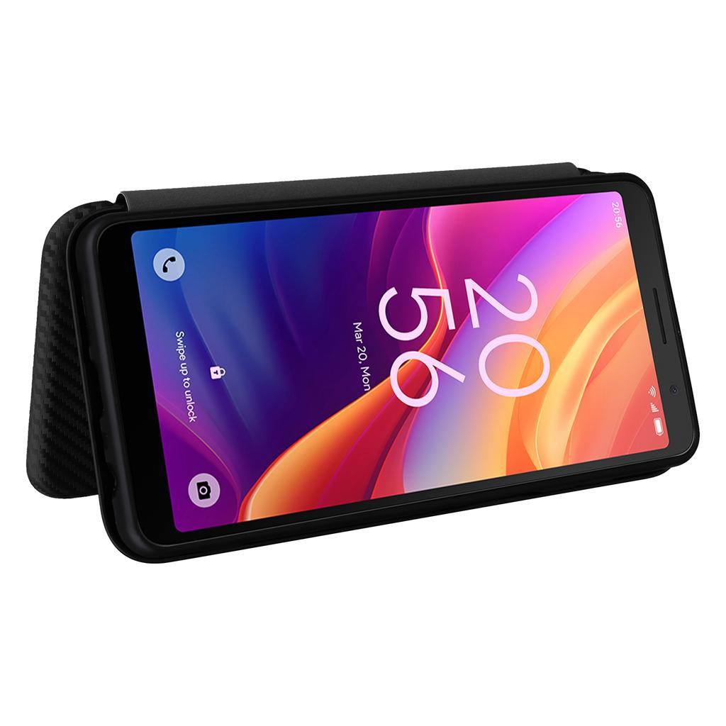 Pro TCL 501 Pouzdro Textura uhlíkových vláken Magnetické Horizontální Odklápěcí Kožené Pouzdro na Telefon