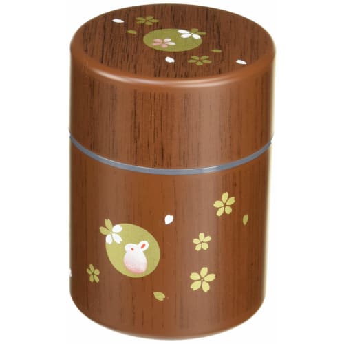 Tatsumiya Small Round Tea Caddy with Wood Grain Stamp Rabbit Design (56897)