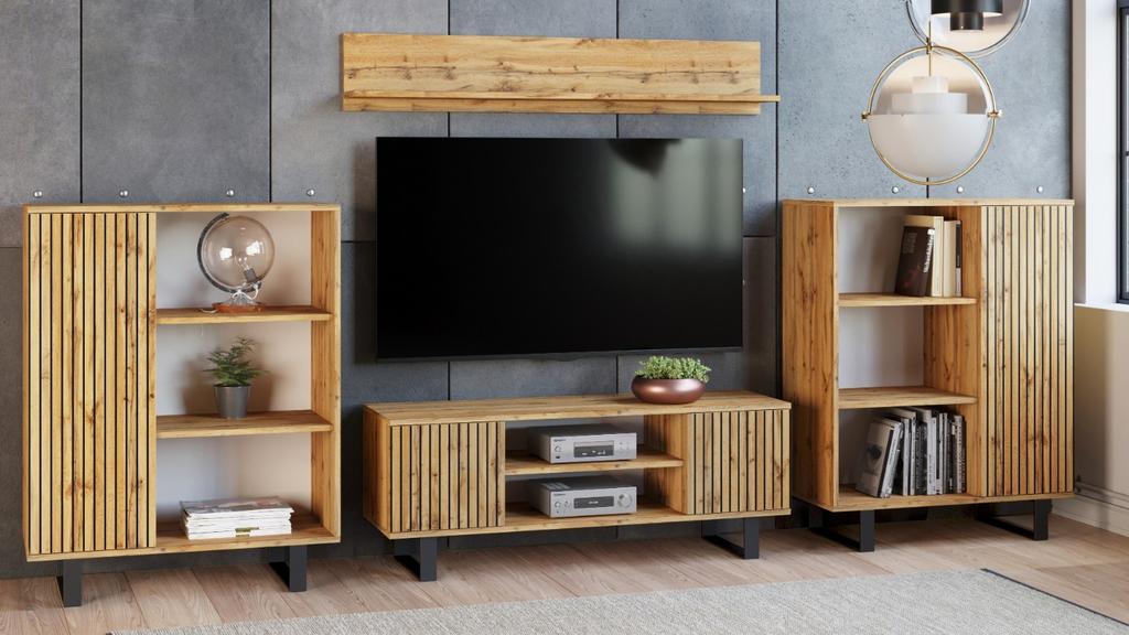 Focus Loft RTV Cabinet 135 Cm - Decor Laths Oak Craft