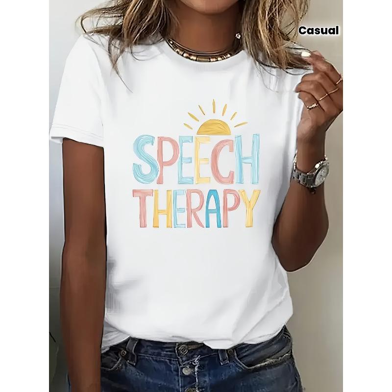 

European sizes Women S Speech Graphic Print T-Shirt - Casual Crew Neck Short Sleeve Top, Vibrant Rainbow Design, Perfect for Spring & Summer 4XL