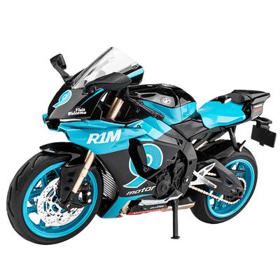 1/12 Yamaha R1M-Motorrad aus Legierung, Druckguss, hochsimuliertes Modell, Spielzeug, mit Ton und Licht, Vorderraddrehung, dekorative Geschenke für Jungen zum Geburtstag