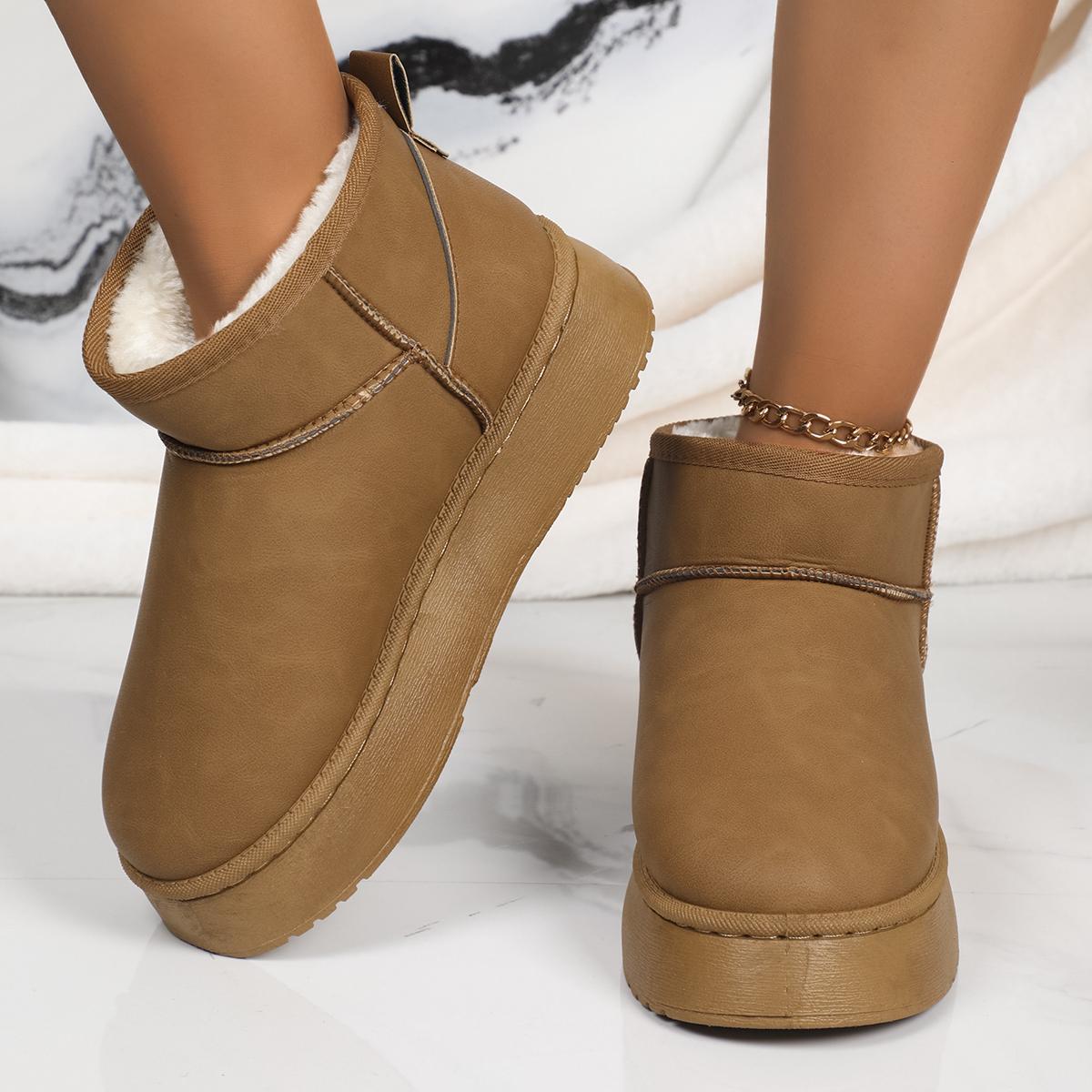 

Модные женские ботинки 2024 Новые зимние женские ботильоны Теплая плюшевая обувь для женщин Платформа Снежные ботинки Повседневная обувь для увеличения роста 41 коричневый