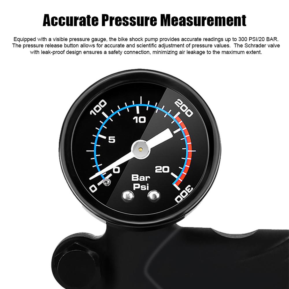 ZTTO Bike Shock Pump with Gauge 300PSI High Pressure Air Pump Schrader Valve for Front Fork & Rear