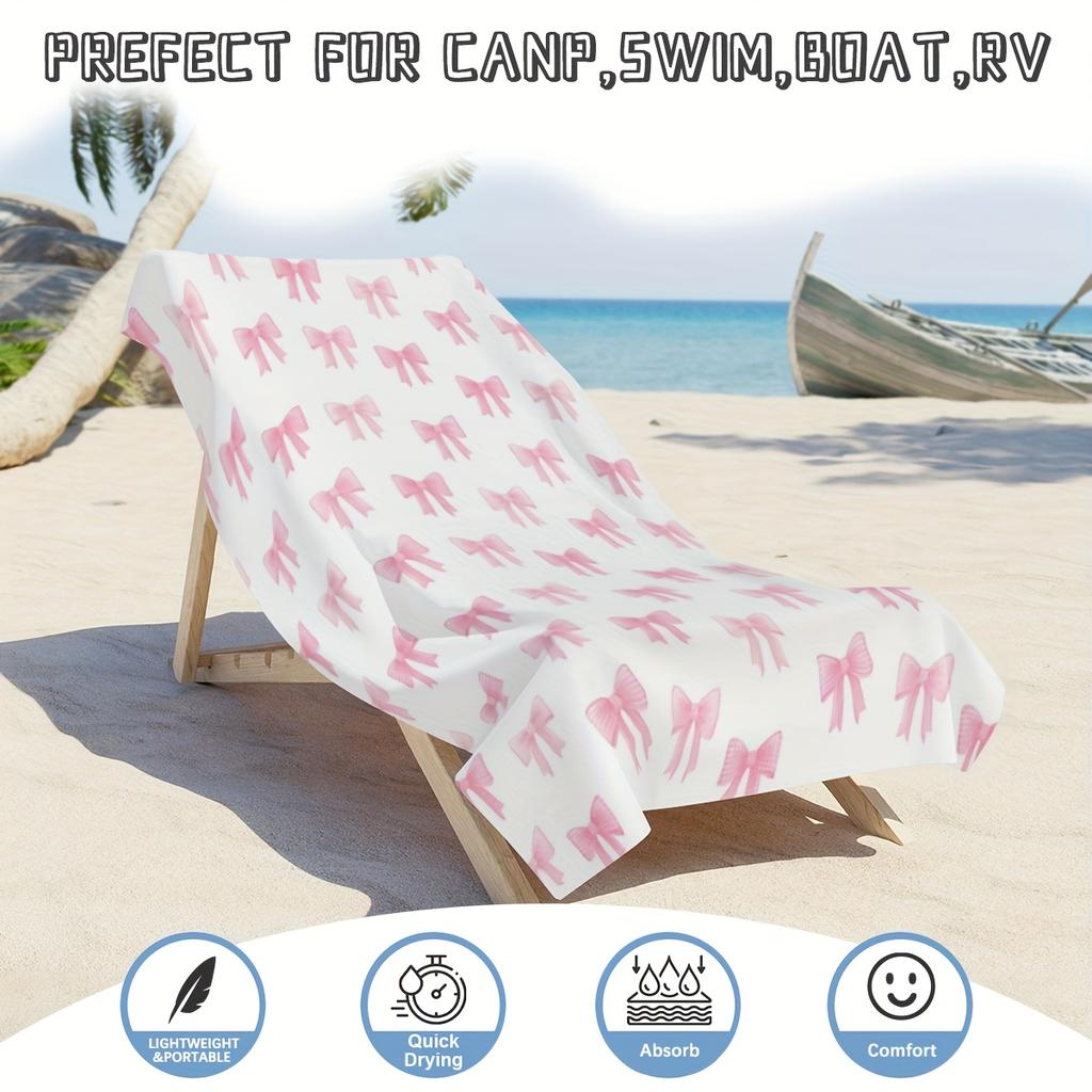 Toalla de Baño Piscina Playa con Lazo Rosa - Toalla Súper Suave Absorbente Regalo Perfecto Para Amigas