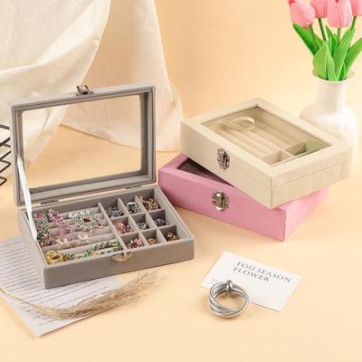 Samt Schmuckkästchen mit Neun-Fächer-Design - Große Kapazität für Ringe, Halsketten und Ohrringe, Staubdichte Aufbewahrungsbox