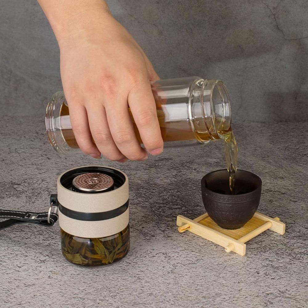 High Value Glass Tea Cup Leak-proof and High-temperature Resistant Double Layer Water Cup with Portable Carrying Rope 16 Ounces