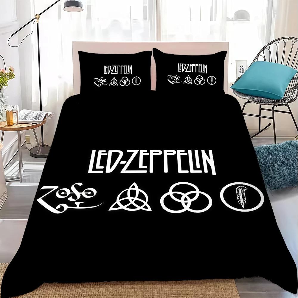 Copripiumino Federa Set Biancheria da Letto L-Led Band Z-Zeppelin per Adulti Ragazzo Ragazza Set 2/3 Pezzi Singolo Matrimoniale Full Size Decorazione Camera da Letto