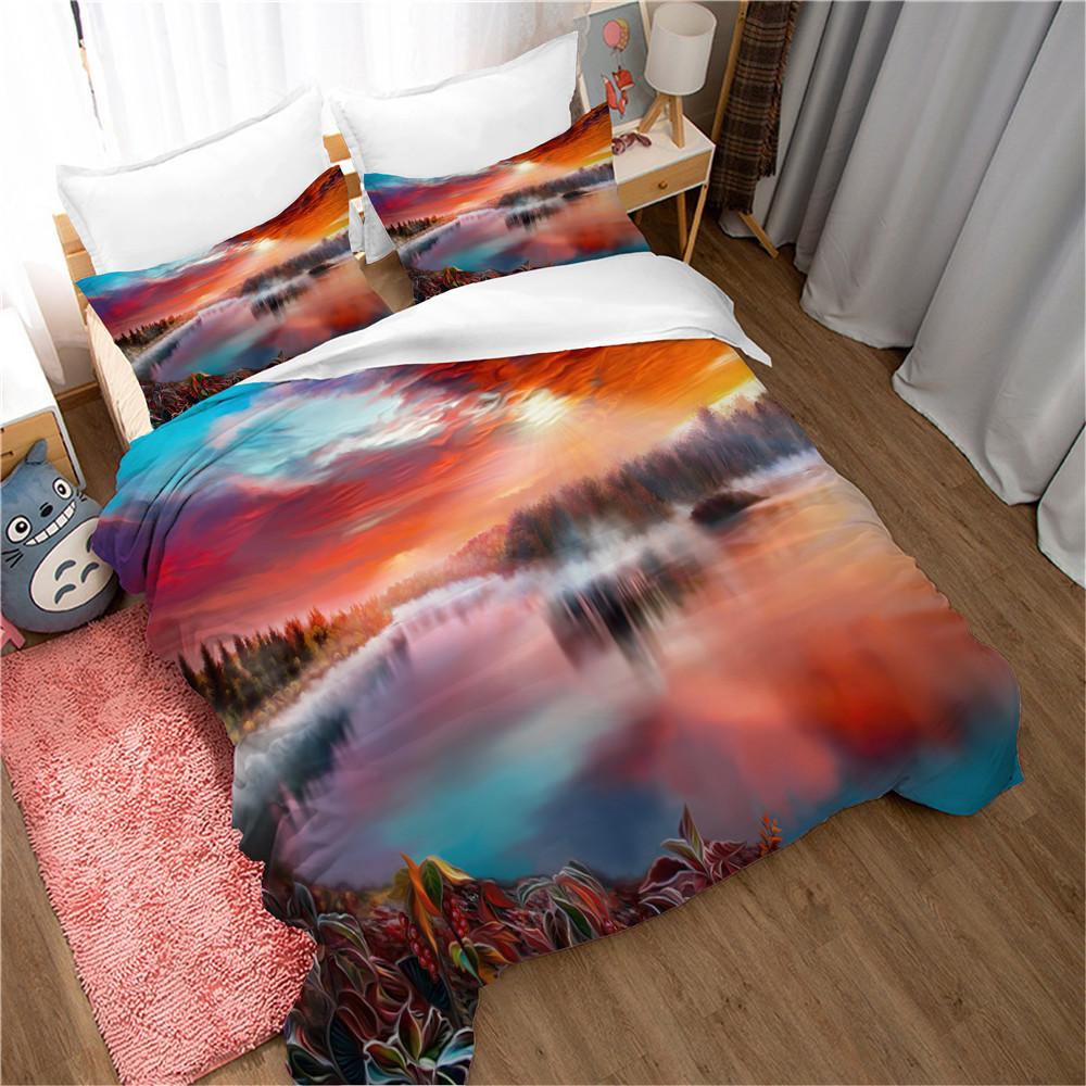 Nature Landscape Duvet Cover King/Queen Size Blue Sky Mountain Modern Art Bedding Set Watercolor 2/3pcs Polyester Quilt Cover