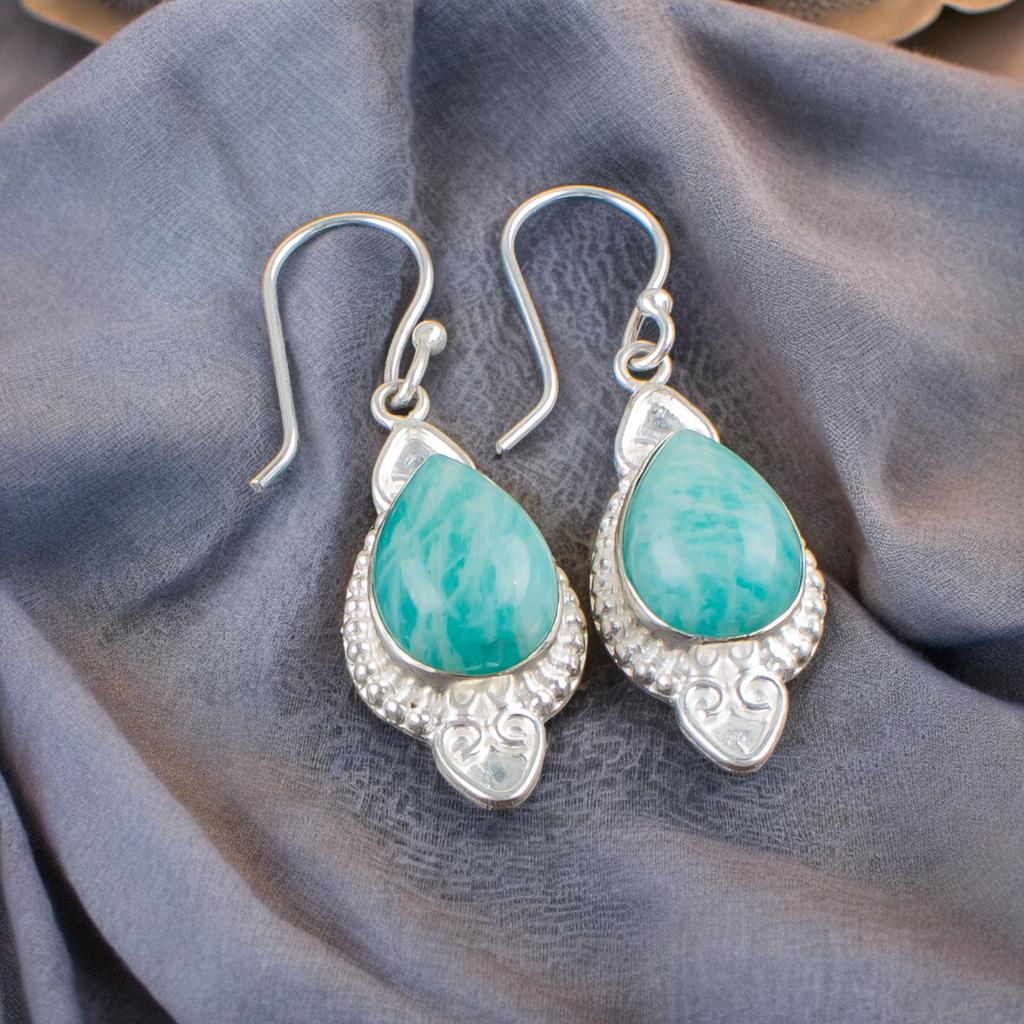 Natural Amazonite Gemstone 925 Sterling Silver Jewelry Handmade Earrings 1.80" EE-42-25