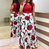 2018 Autumn Hot-Selling European & American Floral Print Color Block Long Women's Dress