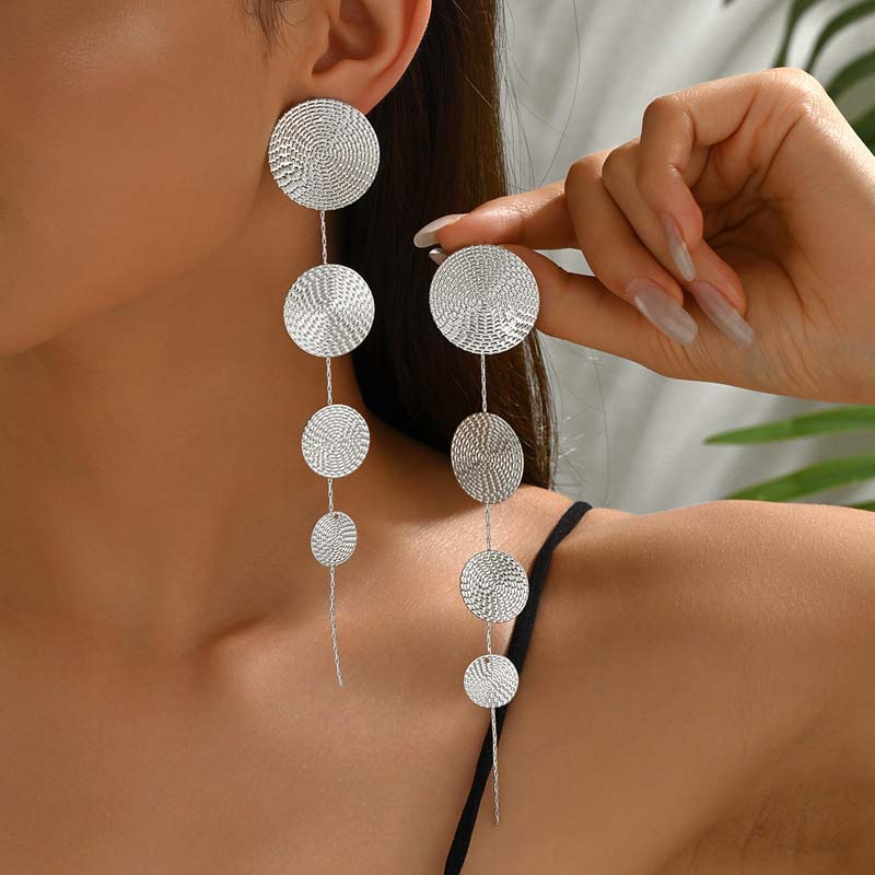 Modische Kreis-Hängeohrringe in Goldfarbe für Damen, Übertriebene Metall-Ohrringe mit langen Quasten, Runde Geometrische Ohrringe mit Zirkonia, Geschenke
