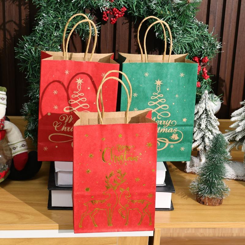 1/20 Red Green Christmas Bags  Kraft Paper Biscuit Candy Packaging Bag Xmas Tree Gift Pouch Home Decor Xmas Party Accessories