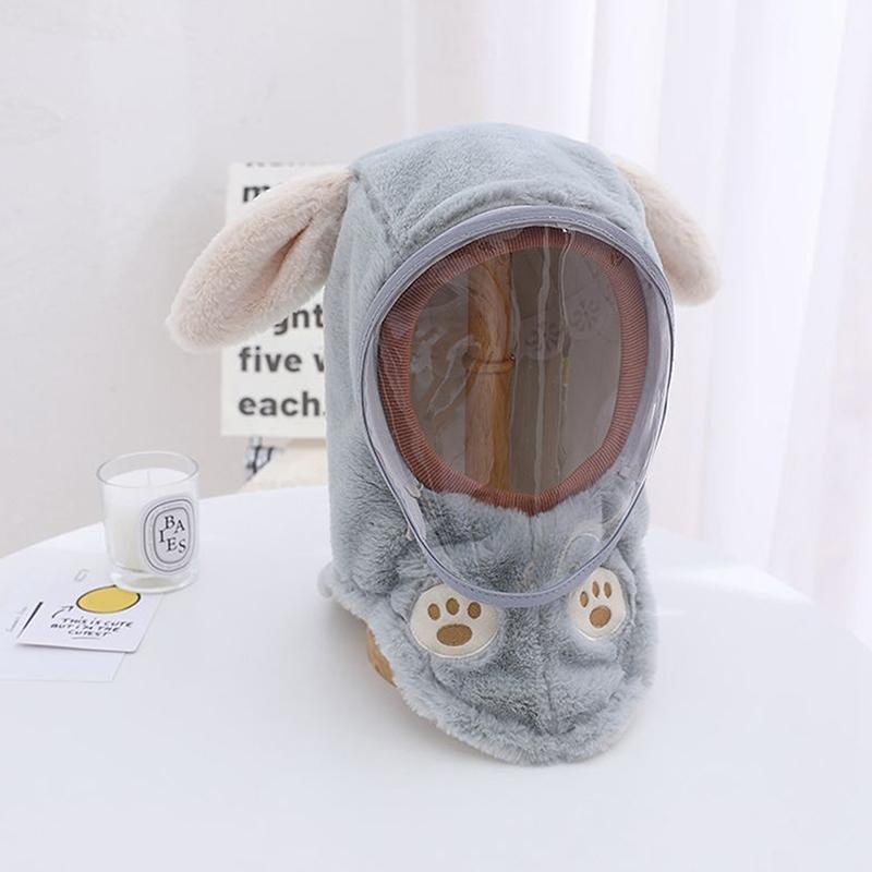 

Kids Windproof Mask Integrated Hat Cute Rabbit Ears Plus Velvet To Keep Warm Hat Winter Cap For Kids For Motorbike Accessories синій