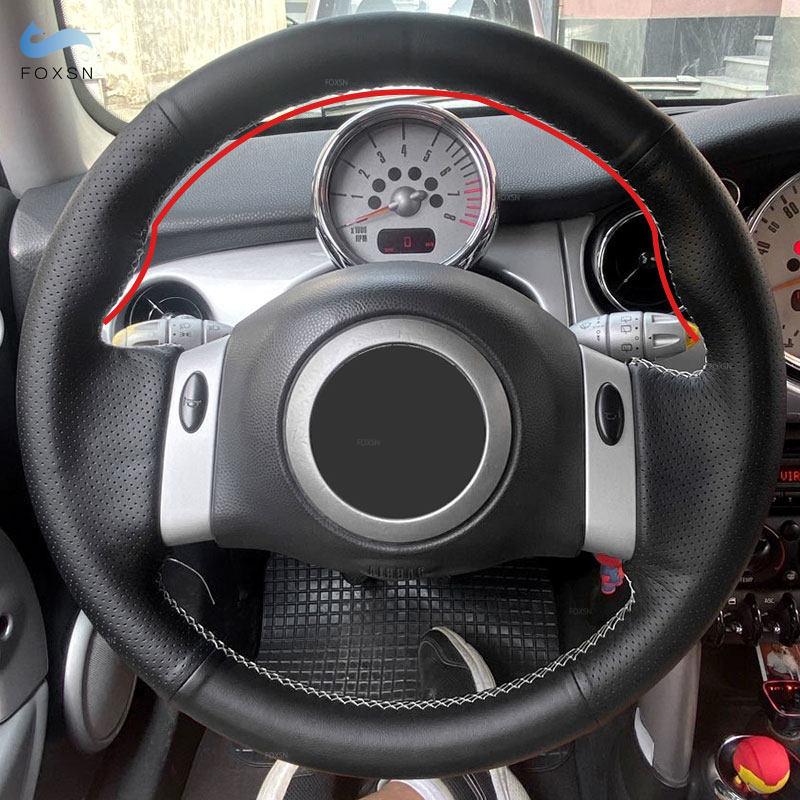 Hand-stitched Car-styling Steering Wheel Black Leather Cover For Mini Coupe 2001-2006 Convertible 2004-2008 For Mini R50 R53 R60