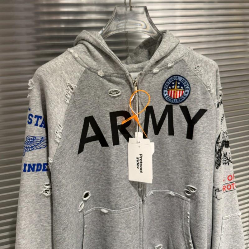 Streetwear Hooded Sweatshirt With Patchwork Embroidered Slogan Distressed Washed Cotton Mens Casual Top