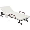 Folding Bed with Mattress, Single Guest Bed, Portable Fold Bed with Adjustable Backrest, Metal Frame On Wheels, White, 190 X 76 Cm
