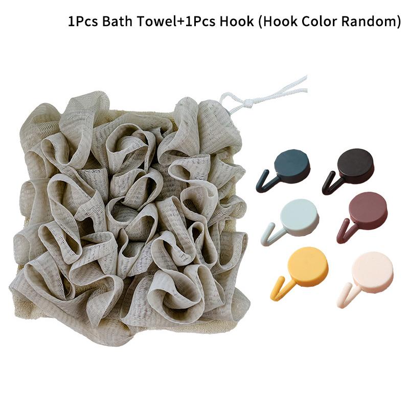 2-In-1 Bath Ball Towel Loofah With Drawstring Closure For Soap Soft Exfoliating Mesh Shower Sponge Skin Care Bathing Tool