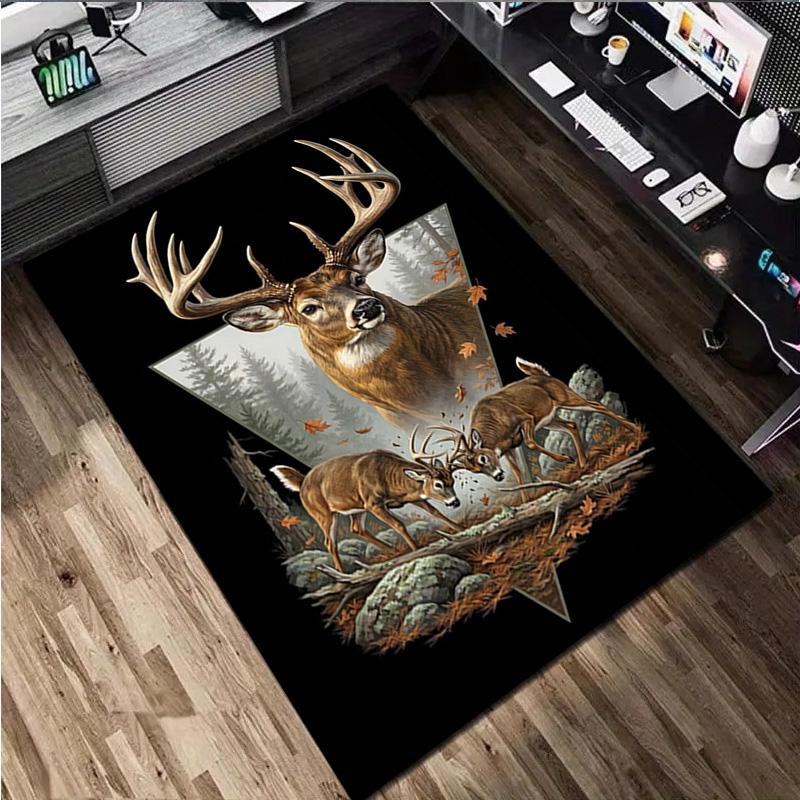 1Pc Animal Deer Print Rug - Home Decoration Carpet For Living Room Bedroom Flooring Computer Chair Area Rug