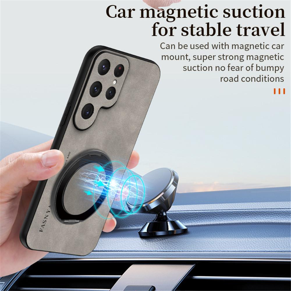 Luxury Sheepskin Magnetic Leather Holder Phone Case For Samsung S25 S24 S23 S22 S21 Plus FE Ultra Edge Stand Shockproof Cover