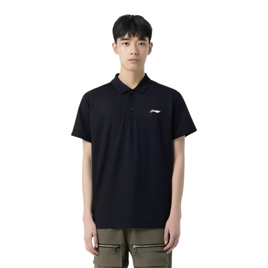 Li-Ning Versatile Simple Fashion Solid Color Pullover Short Sleeve Polo Shirt Men Tops Black APLW517-2