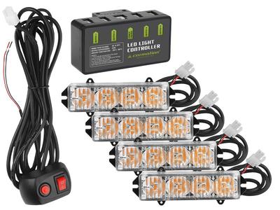 Warning Lights 12/24V 16W, Set of 4. with Controller and Remote Control On Cable