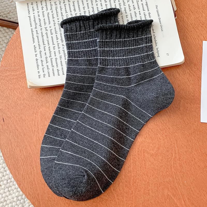 

Женские хлопковые носки до середины икры - Осень/Зима, с подвернутым краем, бесшовные, полосатые, в стиле балеток, вдохновленные японским и корейским стилем. One Size