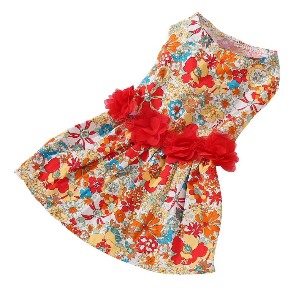 Floral Dog Dress Colorful Flower Pattern Soft Girls Puppy Clothes for Small Dogs Cats Wedding Valentines Daily Wearing S