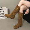 Warm belt buckle new stylish boots female rad velvet autumn and winter suede fashion boots look thin and fashionable
