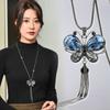 Crystal Butterfly Sweater Chain Female Long Autumn And Winter Necklace Accessories Fashion Versatile Fringed Necklace Pendant