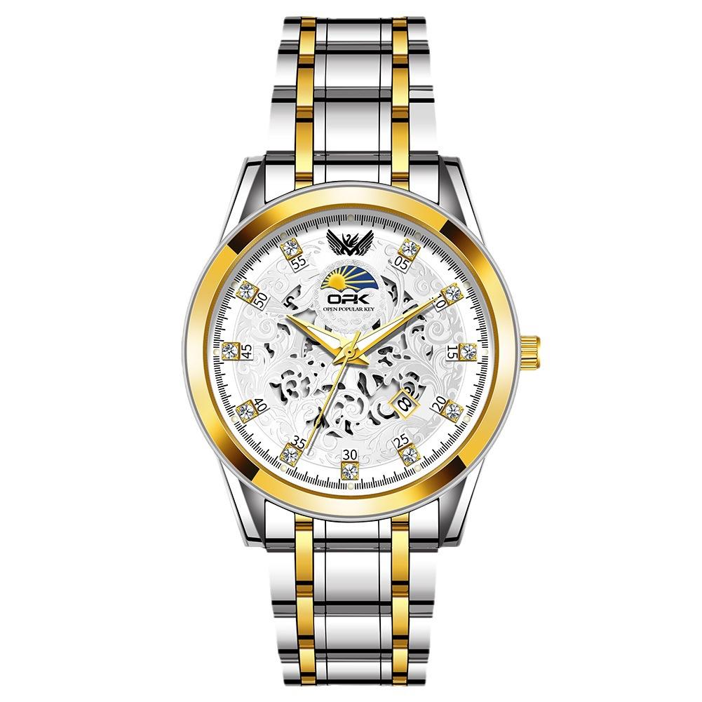 OPK Brand Watch Three-pin Fake Hollow Calendar Quartz Watch Waterproof Men's Watch Men's Watch