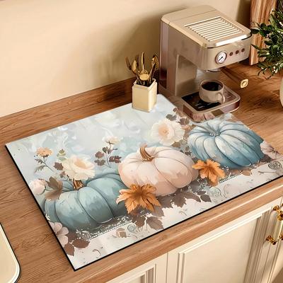 1 τεμ. Φθινοπωρινό μοτίβο κολοκύθας Λαστιχένιο χαλάκι στεγνώματος για καφετέρια Χαλί κουζίνας Επιτραπέζια σκεύη με λάσπη διατομών ανθεκτικό χαλάκι για κατοικίδια για καφέ
