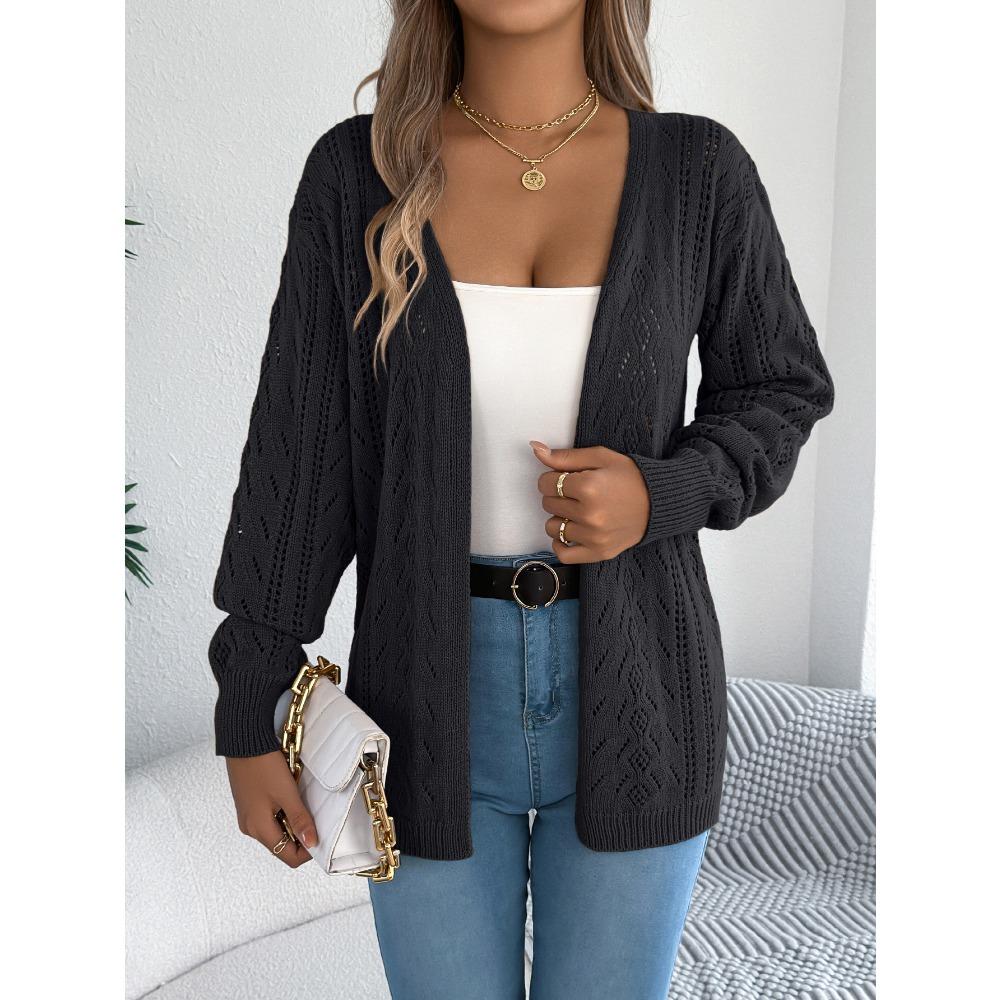Early Autumn Casual Hollowed-out Lantern Long-sleeved Cardigan Sweater Mid-length Coat Women's Clothing