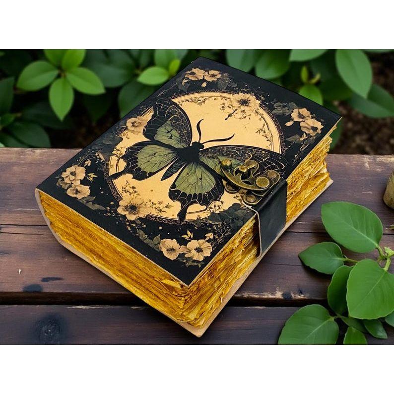 Butterfly Leather Grimoire Journal – Witchy blank Spell Book with journal for her 7 x 5 inch