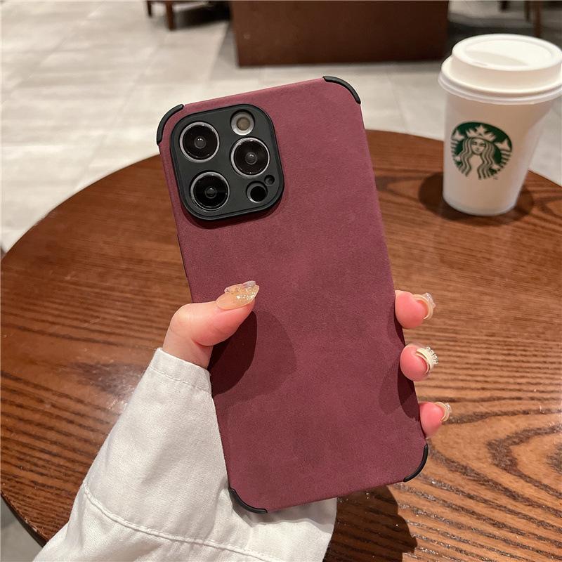 Applicable To Apple 15 Light Luxury IPhone 13 Mobile Phone Case Velvet Leather 12 Solid Color Protective Case Soft