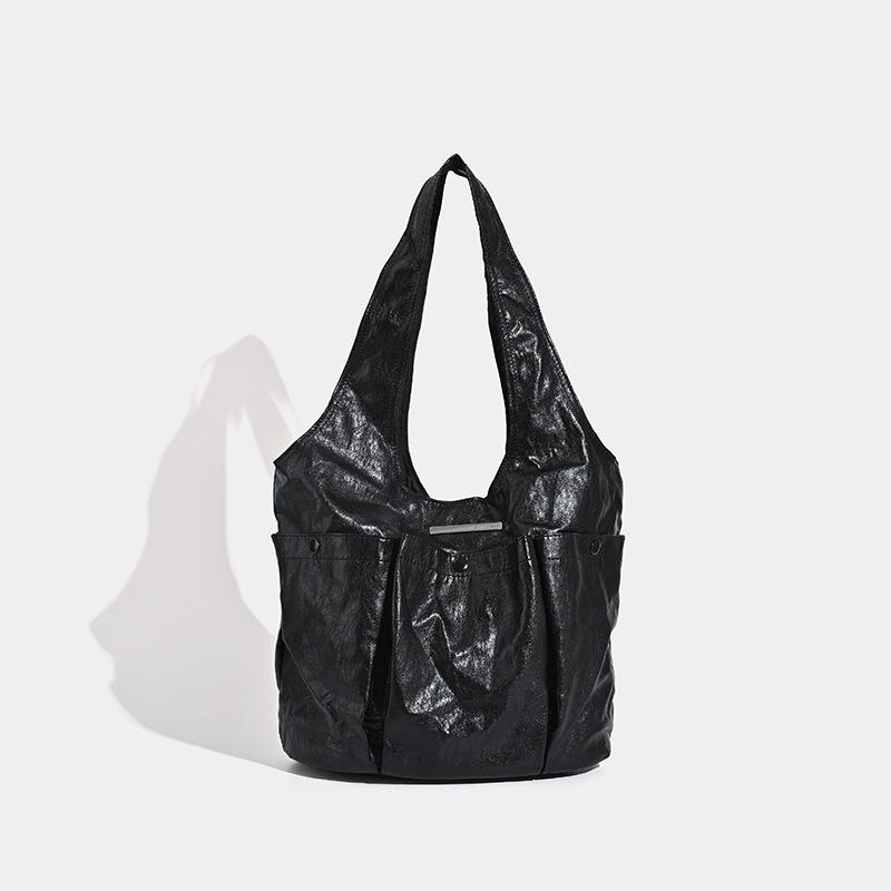 

Корейская нишевая дизайнерская сумка женская новая осенне-зимняя ретро сумка через плечо большая вместительная сумка-тоут сумка с двойным карманом плиссированная сумка чёрный