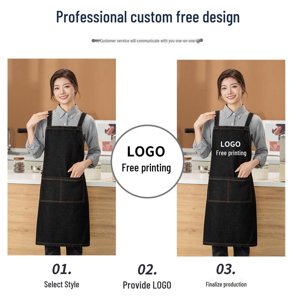 Custom Logo Denim Apron for Restaurant, Nail Art, Baking, Coffee Shops, and Barbershops