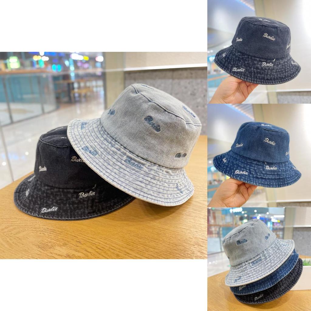 Women's Vintage Denim Fisherman Hat Spring Autumn Sun Protection Cap Adjustable Black Blue Light Blue