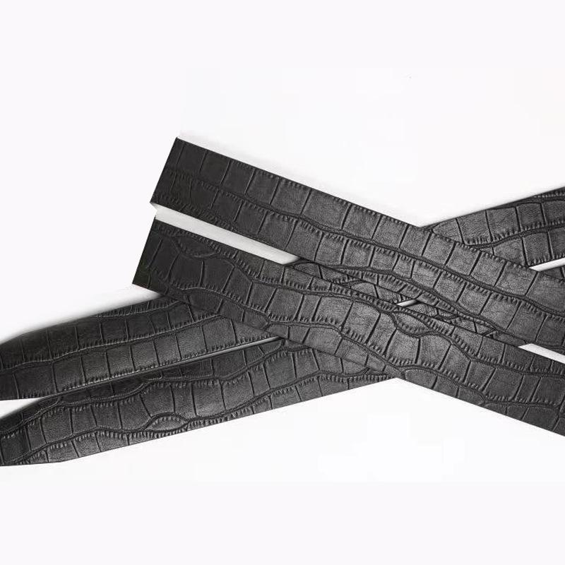 Do Not Take The Lead Belt Men'S Scratch-Resistant Automatic Buckle Medium Green Crocodile Pattern Cowhide Belt Body Damp Headless Belt