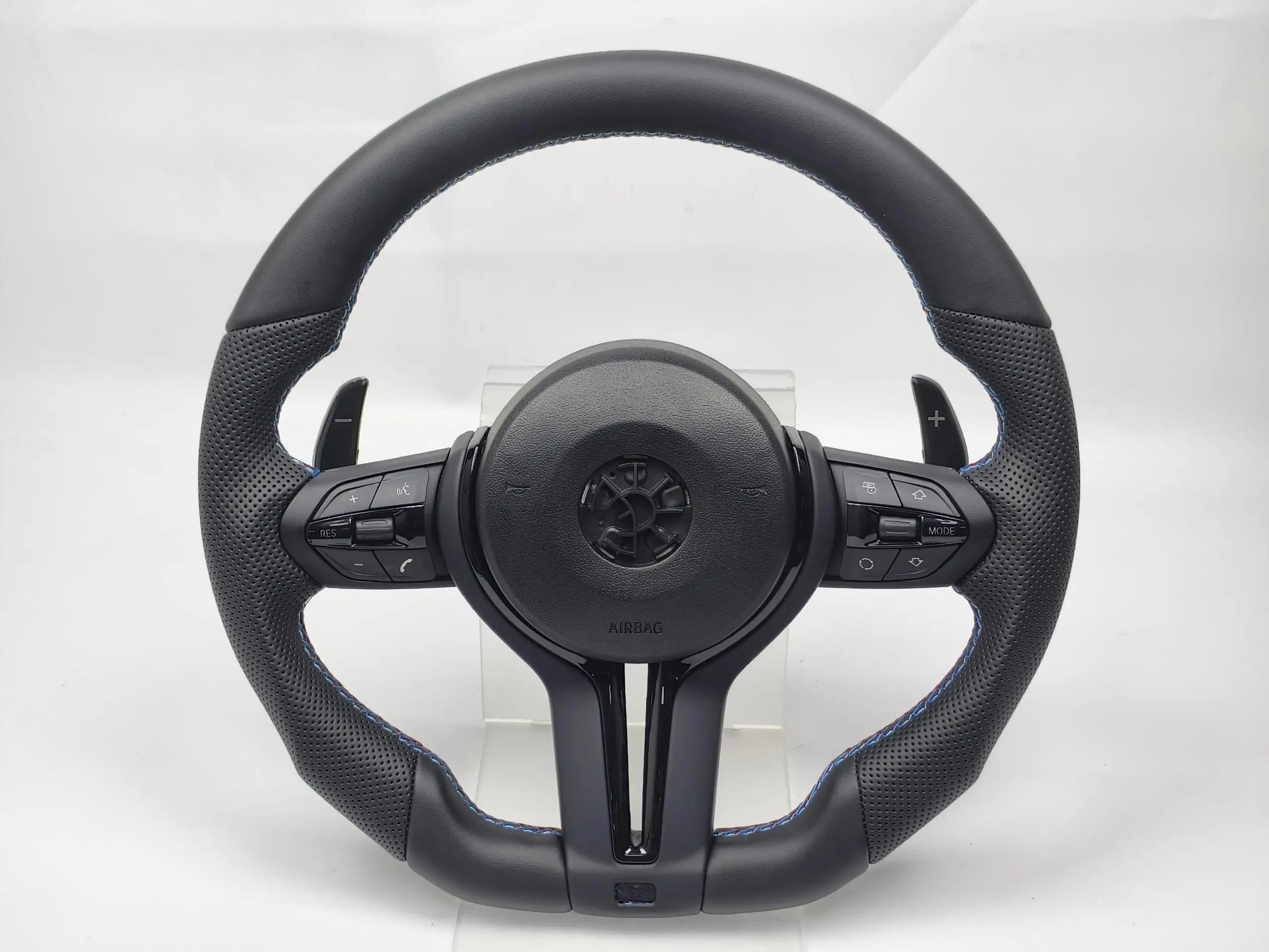 Volante Esportivo em Couro Cromado Preto Para BMW F30 F36 F20 F23 F22 M3 F80 X1 F48 F10 F07 F01 M5 E84 E87 E90 E70 Acessório para Carro BMW preto