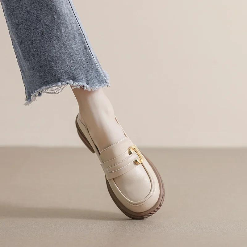 Fashion British Style Platform Loafers Women Plus Size Round Toe Single Shoes Woman Slip-on Thick Bottom Pu Leather Shoes Mujer Zapatos