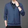 Herren Herbst Winter Pullover Revers Ärmellos Einreihig Einfarbig Fake Zweiteilig Elastisch Knöpfe Freizeit Gestreift Übergröße Mittellang Herren Freizeit