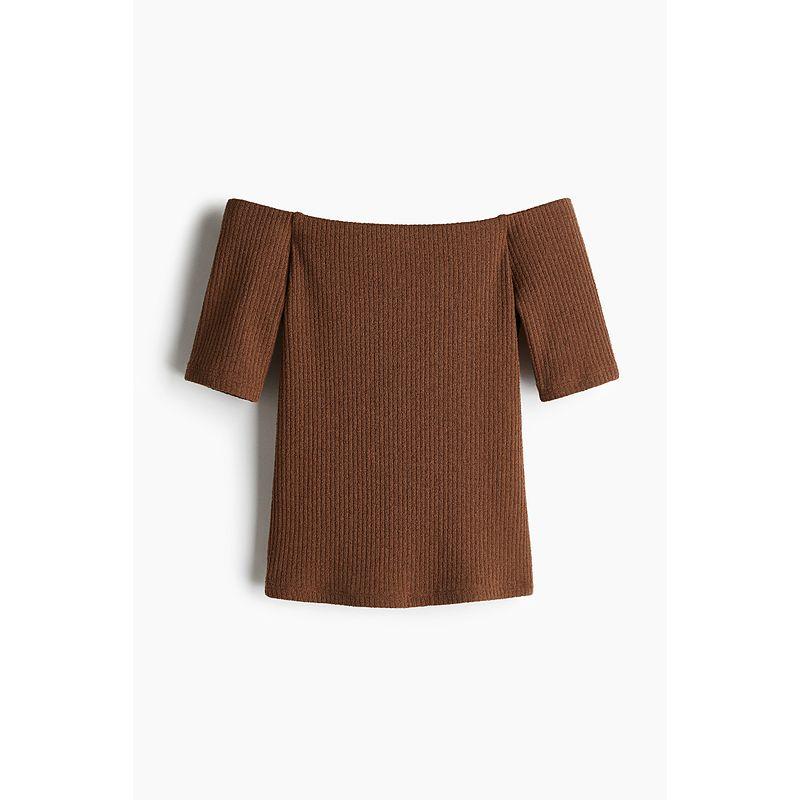 

HM Women s Clothing Fall 2025 New Arrival Rib Knitting off-the-Shoulder Tops 1283615 Brown 155/76(XXS)