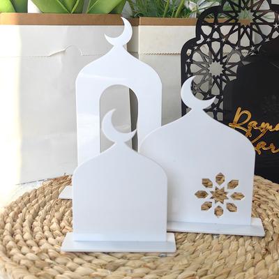 3 pièces Décor de table islamique en acrylique Ramadan Kareem Mosquée Château Artisanat DIY Ornement de table Décoration Eid Mubarak 2025 pour la maison